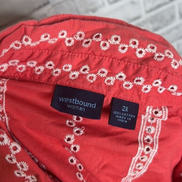 Westbound Embroidered Cut Out Button Down Shirt Top Size 2X - Picture 4 of 4